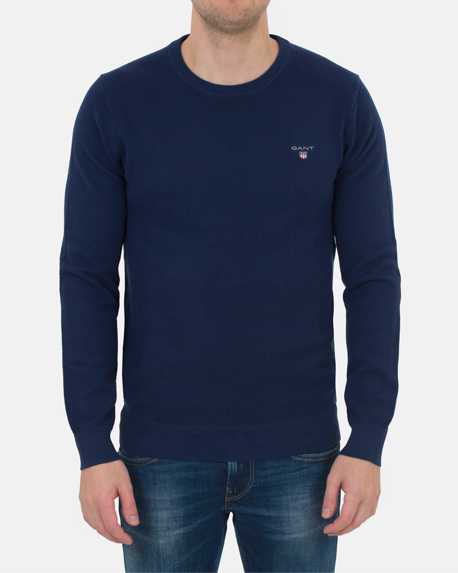 Heren | Truien | GANT | Cotton Pique Crew Neck Blue