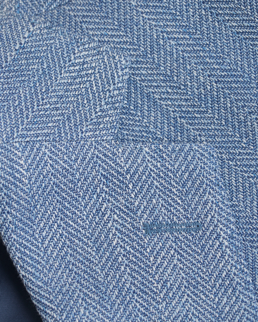 Heren | Blazers | Oscar Jacobson | Epic Linen/Wool Herringbone Blazer Light Blue