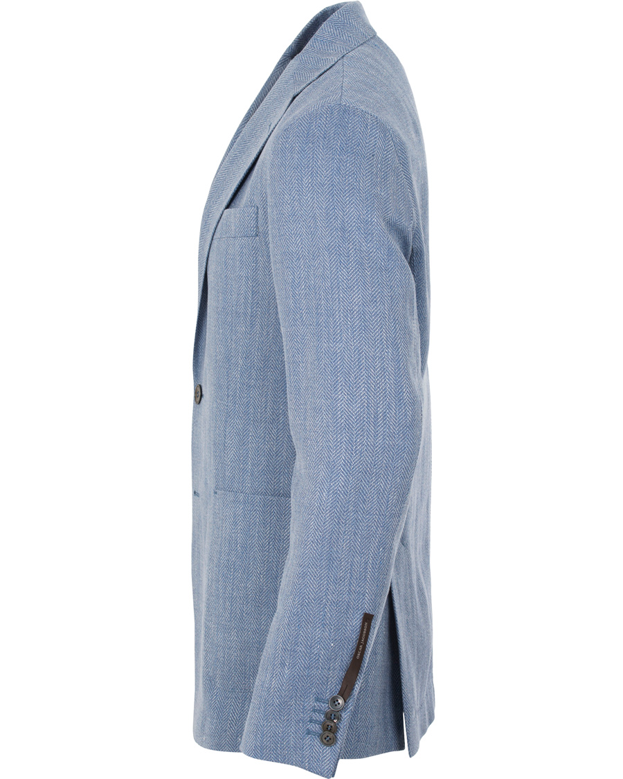 Heren | Blazers | Oscar Jacobson | Epic Linen/Wool Herringbone Blazer Light Blue