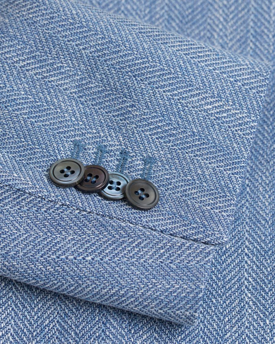 Heren | Blazers | Oscar Jacobson | Epic Linen/Wool Herringbone Blazer Light Blue