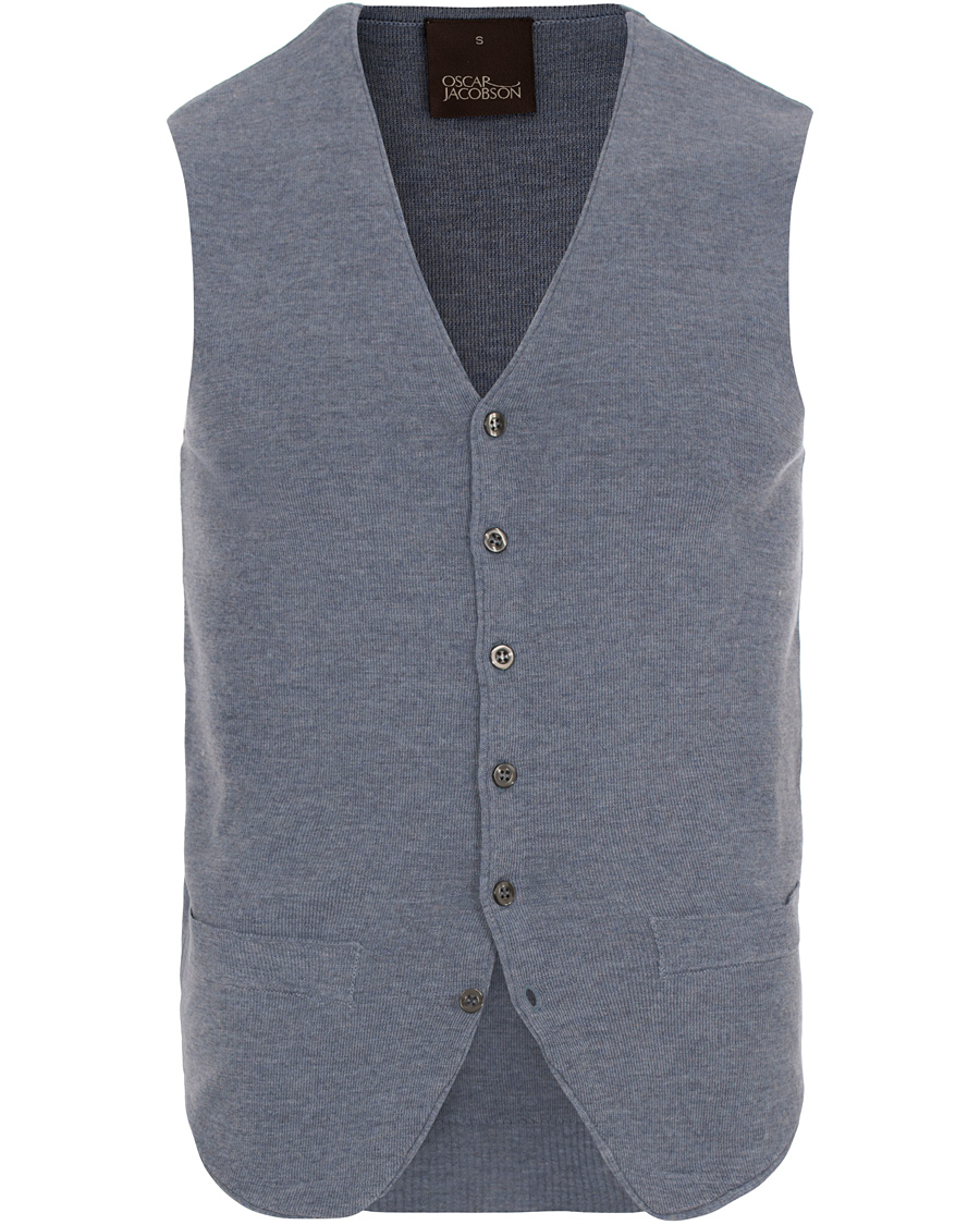 Heren | Truien | Oscar Jacobson | Tailor Extrafine Merino Wool Waistcoat Blue Melange