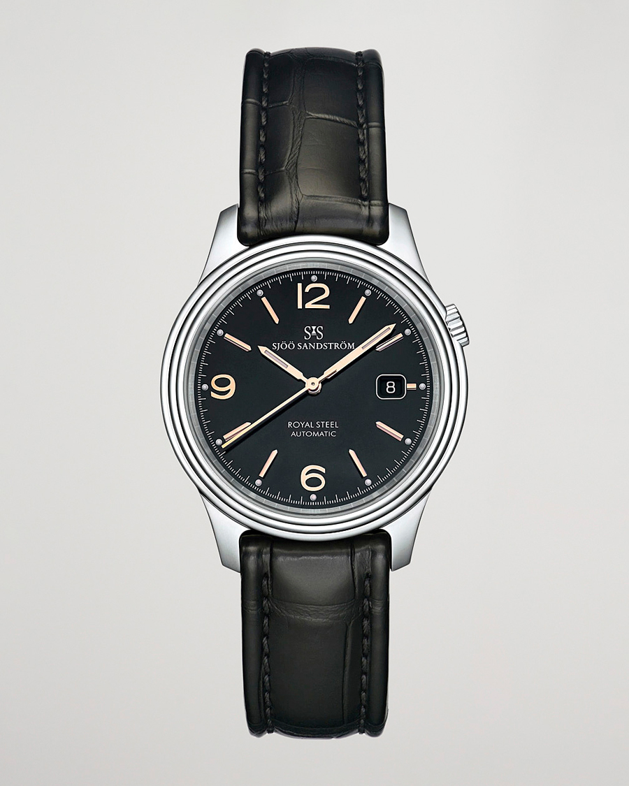 Heren | Sjöö Sandström Royal Steel Classic 41mm Black and Black Alligator | Sjöö Sandström | Royal Steel Classic 41mm Black and Black Alligator
