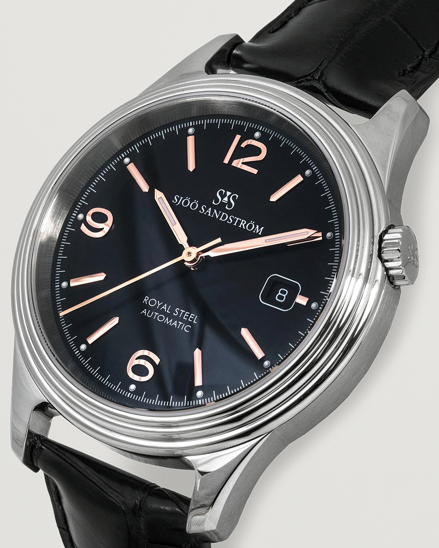 Heren | Sjöö Sandström Royal Steel Classic 41mm Black and Black Alligator | Sjöö Sandström | Royal Steel Classic 41mm Black and Black Alligator