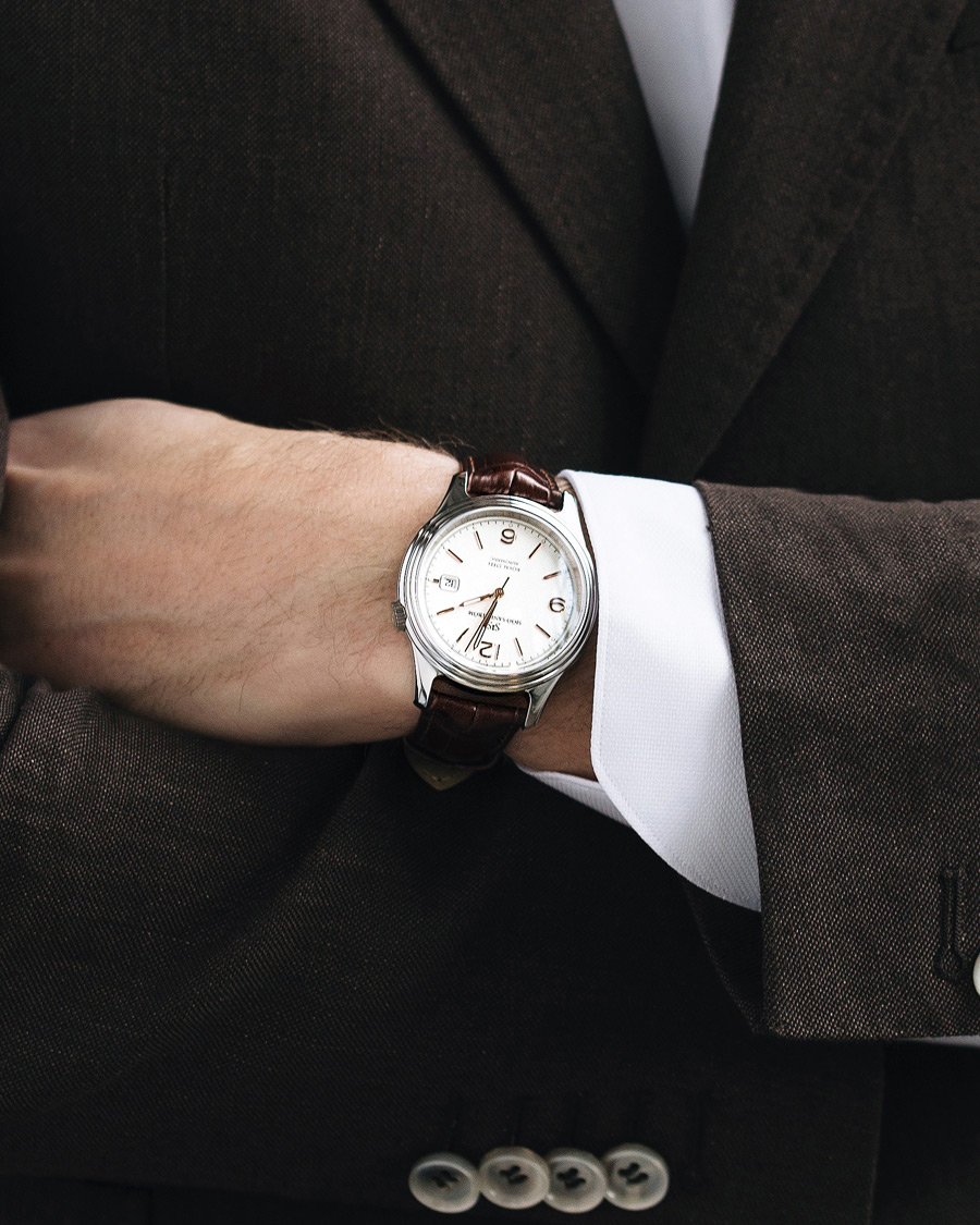 Heren | Fine watches | Sjöö Sandström | Royal Steel Classic 41mm Ivory and Brown Alligator