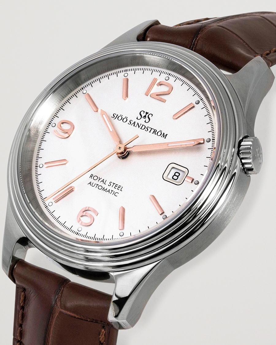 Heren | Sjöö Sandström Royal Steel Classic 41mm Ivory and Brown Alligator | Sjöö Sandström | Royal Steel Classic 41mm Ivory and Brown Alligator