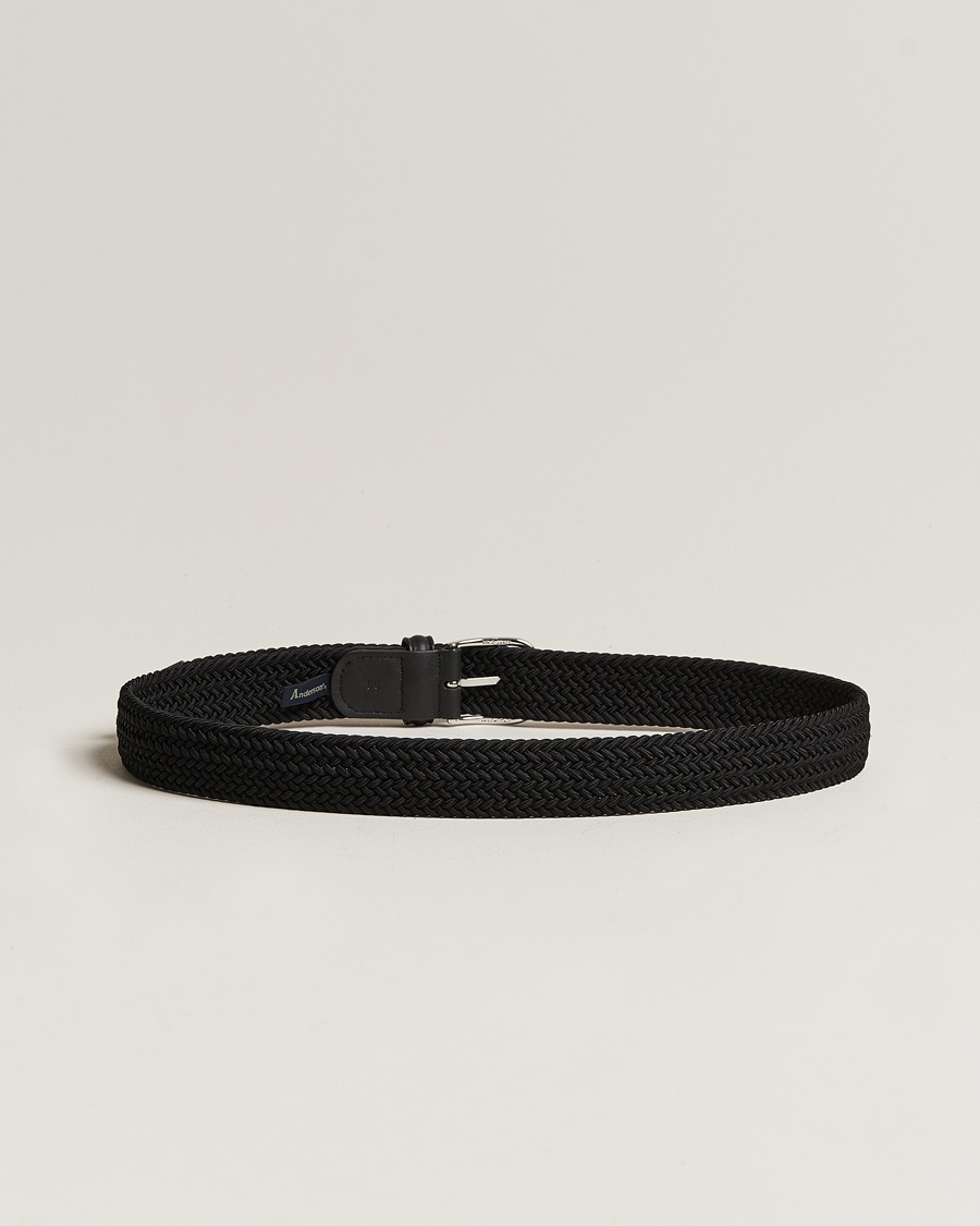 Heren | Italian Department | Anderson's | Stretch Woven 3,5 cm Belt Black