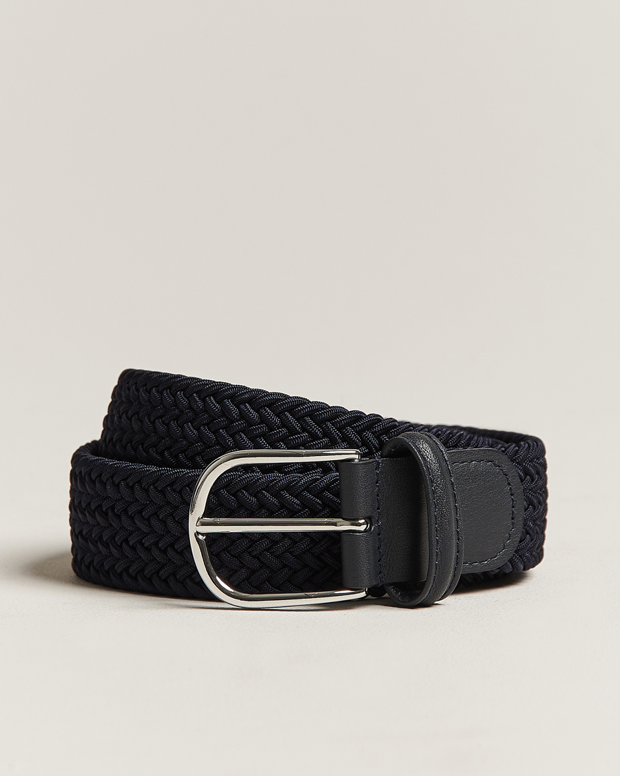Heren | Riemen | Anderson's | Stretch Woven 3,5 cm Belt Navy