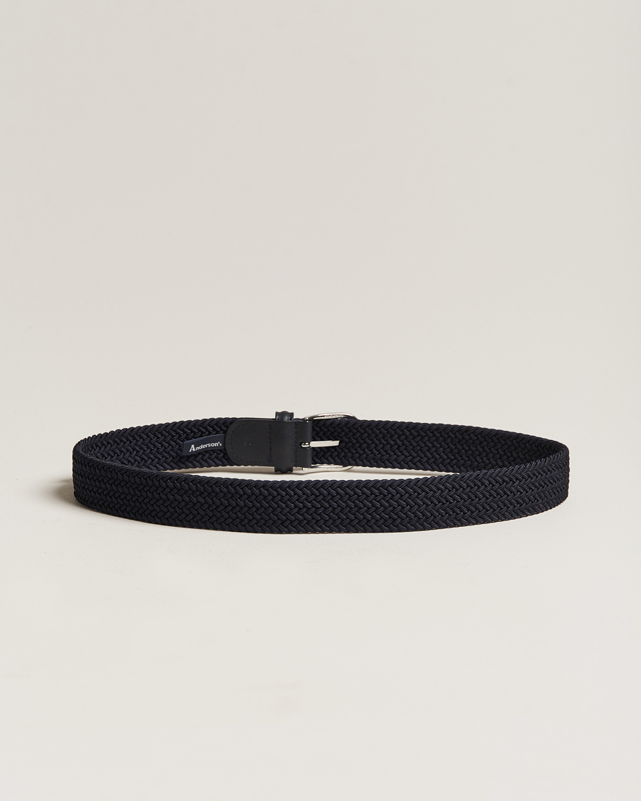 Heren | Italian Department | Anderson's | Stretch Woven 3,5 cm Belt Navy