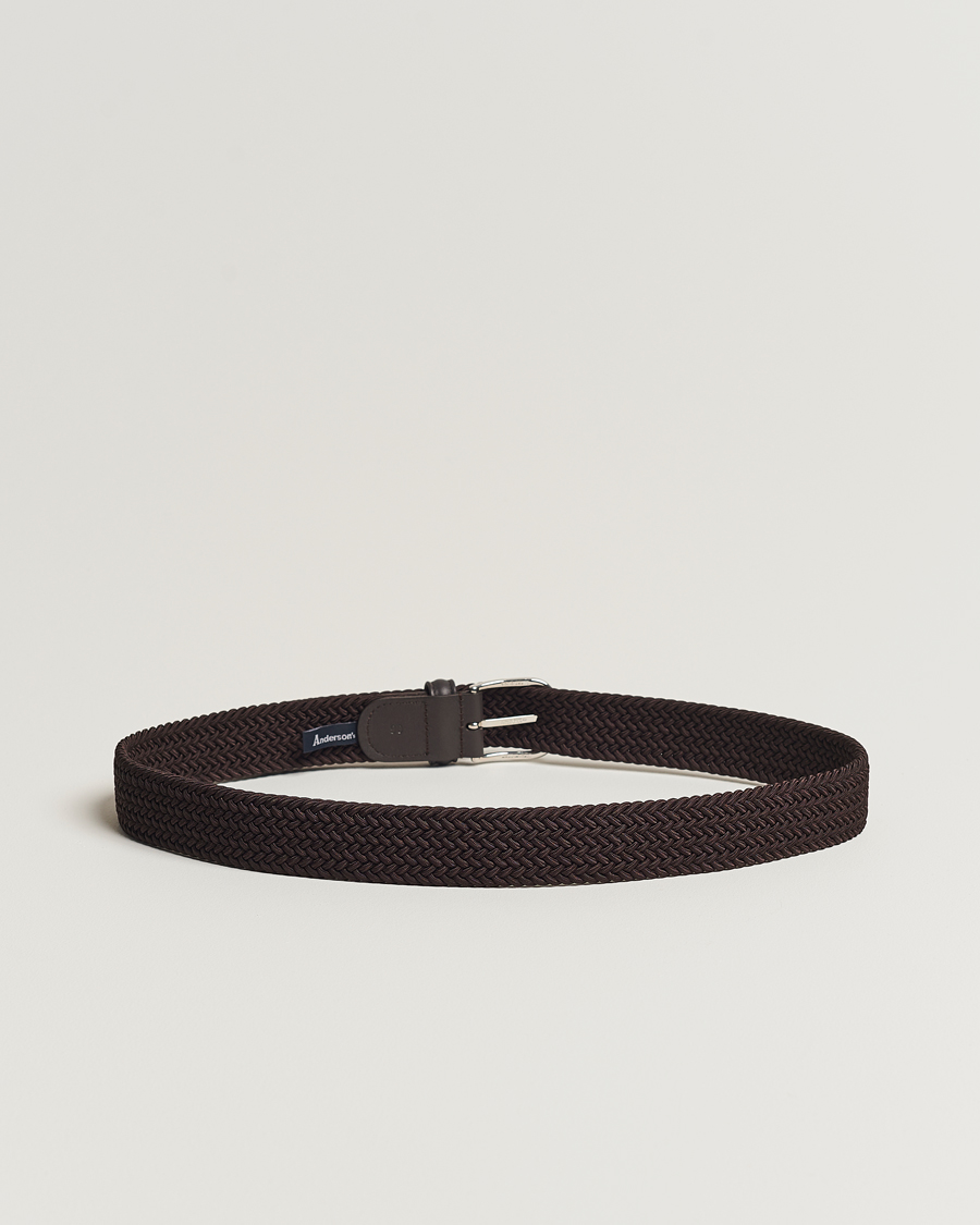 Heren | Italian Department | Anderson's | Stretch Woven 3,5 cm Belt Brown