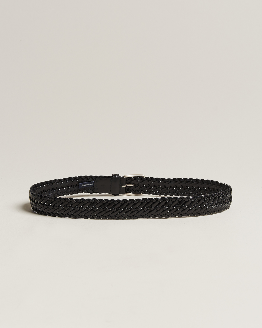 Heren | Riemen | Anderson's | Woven Leather 3,5 cm Belt Tanned Black