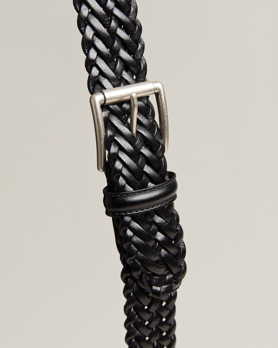 Heren | Riemen | Anderson's | Woven Leather 3,5 cm Belt Tanned Black