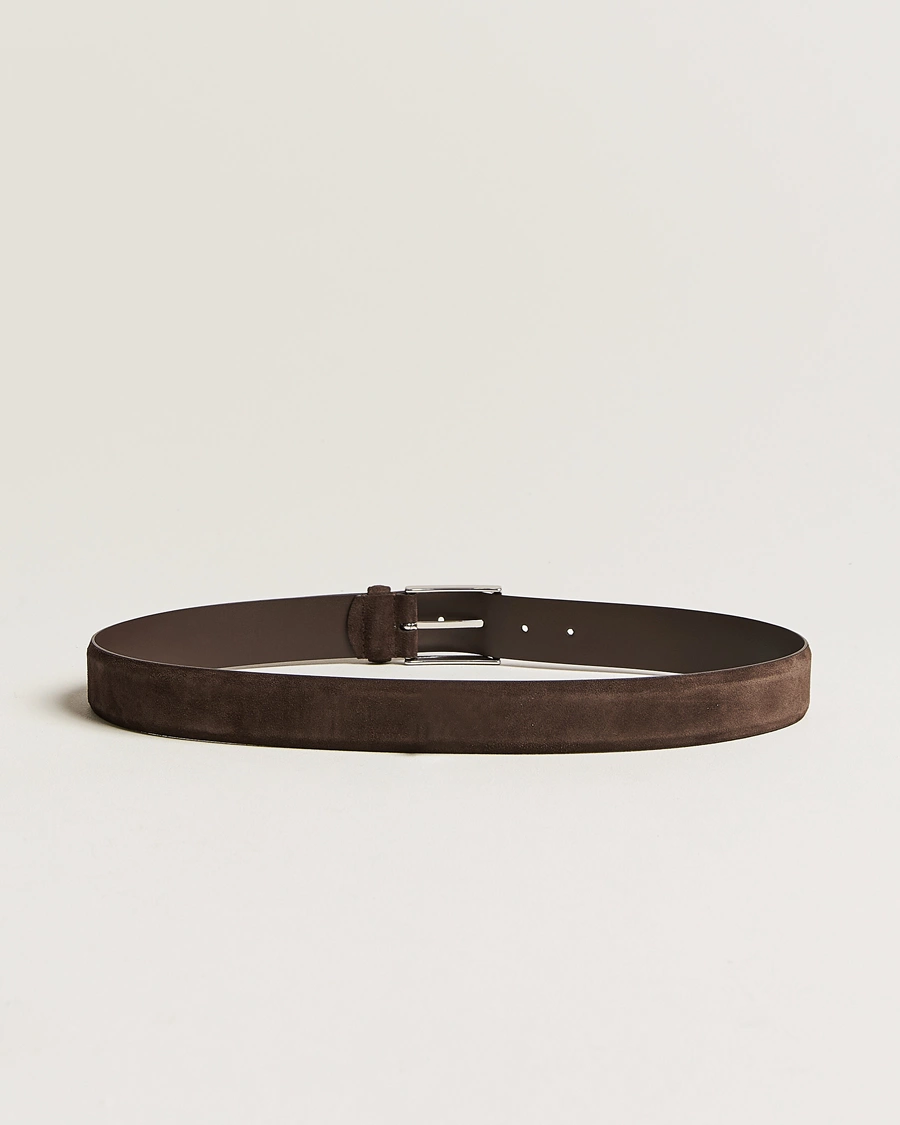 Heren | Italian Department | Anderson's | Calf Suede 3,5 cm Belt Dark Brown