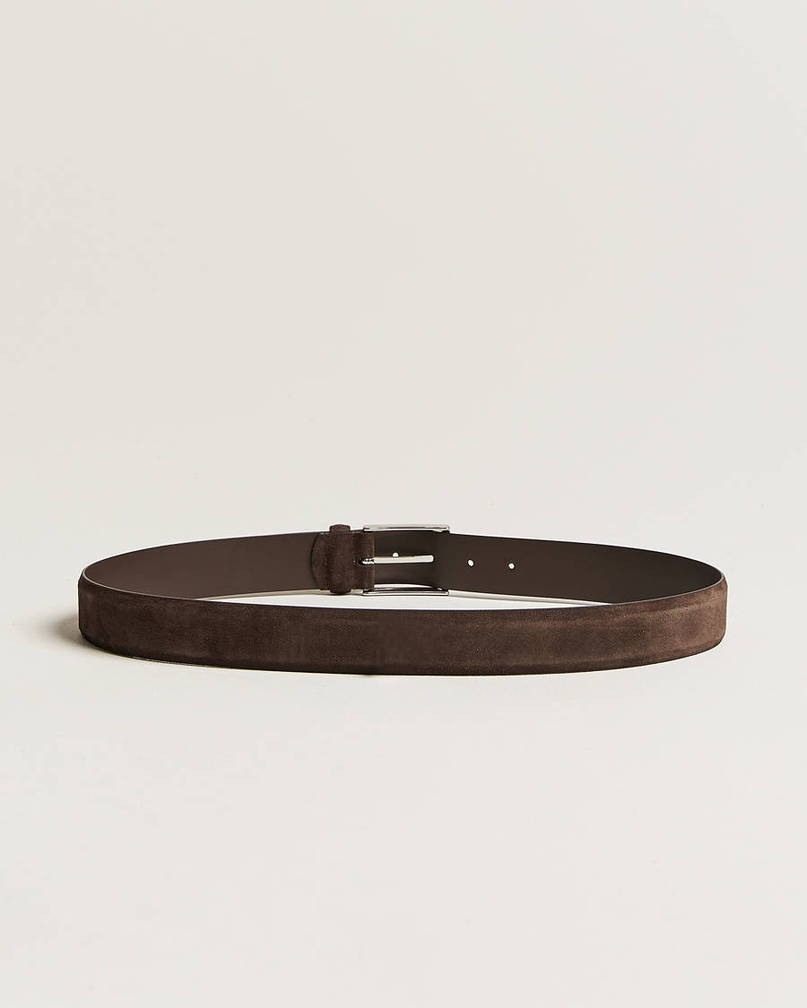 Heren | Leren riemen | Anderson's | Calf Suede 3,5 cm Belt Dark Brown