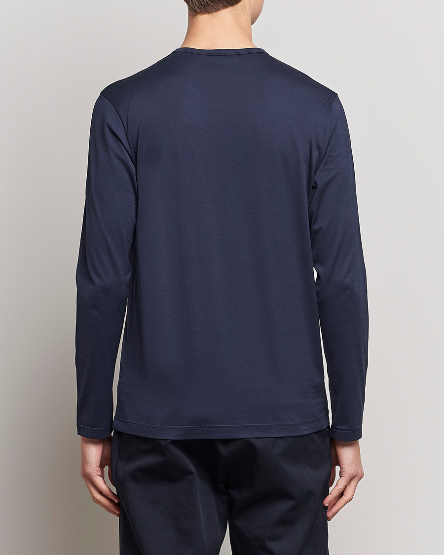 Heren | T-shirts | Sunspel | Long Sleeve Crew Neck Cotton Tee Navy