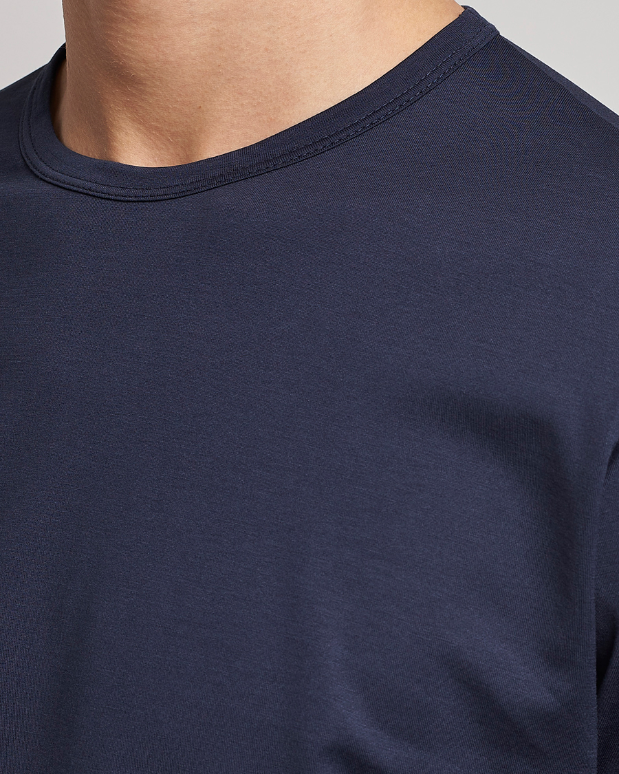 Heren | T-shirts | Sunspel | Long Sleeve Crew Neck Cotton Tee Navy