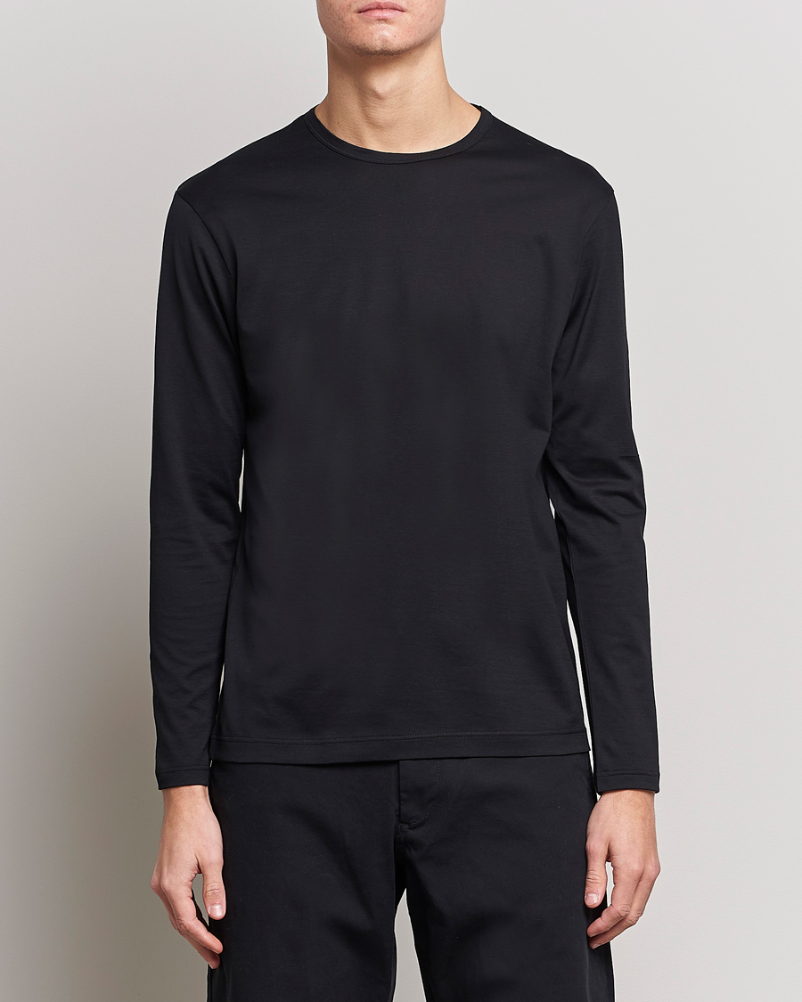 Heren |  | Sunspel | Long Sleeve Crew Neck Cotton Tee Black