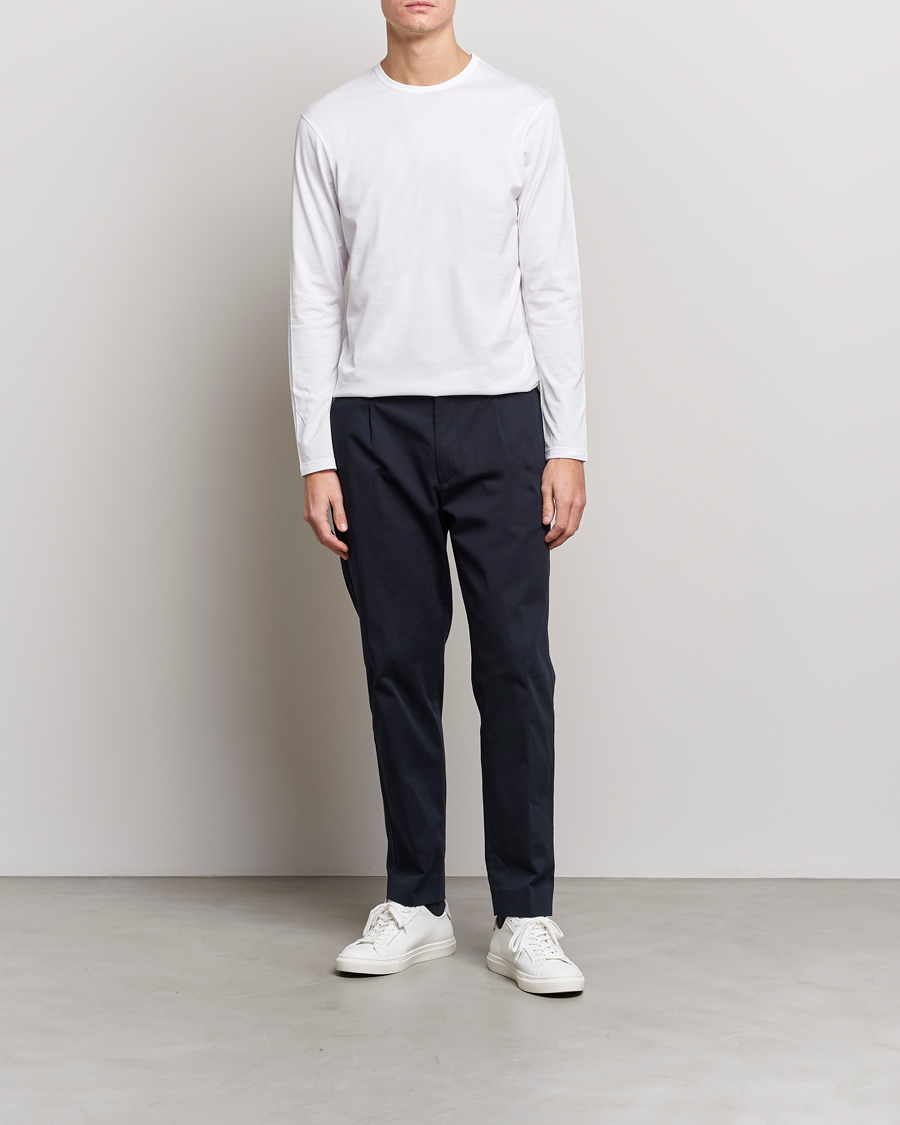 Heren | T-shirts | Sunspel | Long Sleeve Crew Neck Cotton Tee White