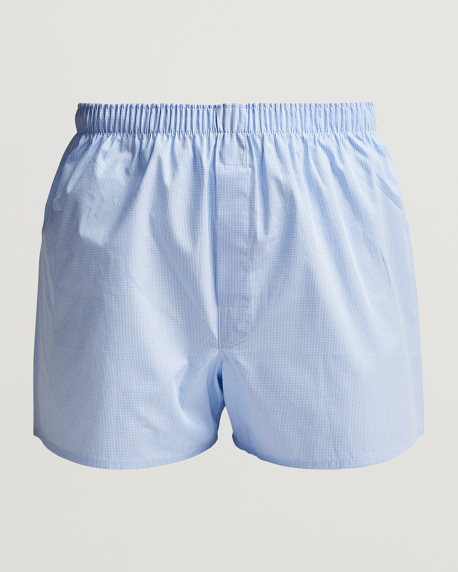 Heren | Sunspel | Sunspel | Classic Woven Cotton Boxer Shorts Light Blue Gingham