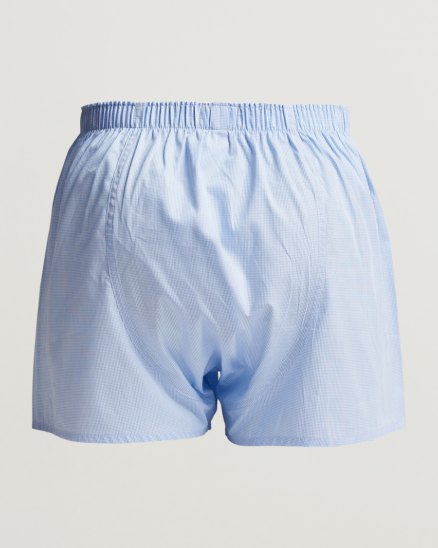 Heren | Boxershorts | Sunspel | Classic Woven Cotton Boxer Shorts Light Blue Gingham