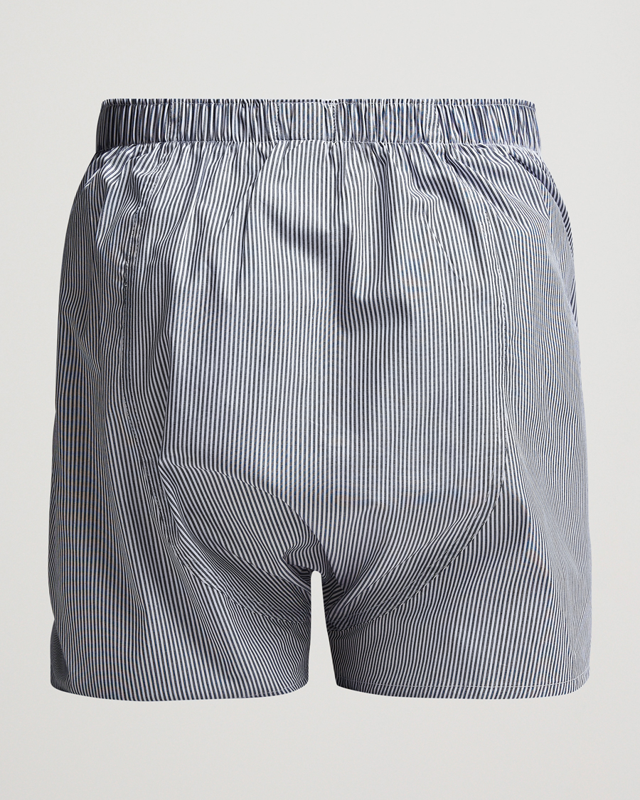 Heren | Ondergoed | Sunspel | Classic Woven Cotton Boxer Shorts White/Light Blue