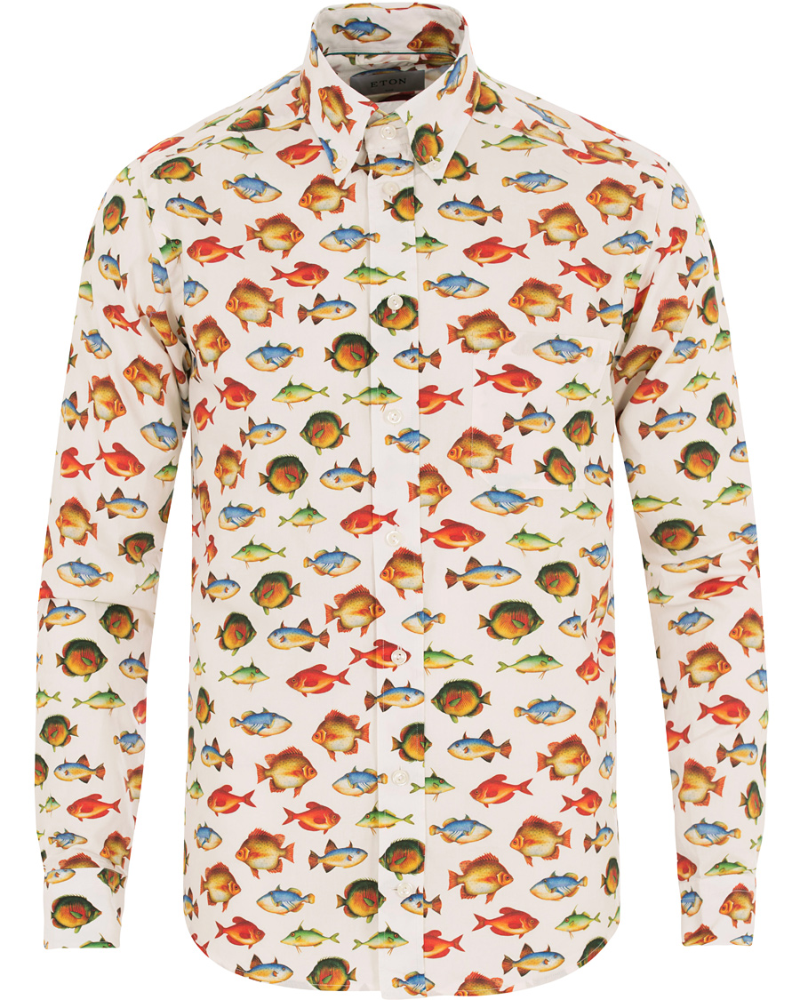 Heren | Overhemden | Eton | Slim Fit Twill Printed Fish Shirt White