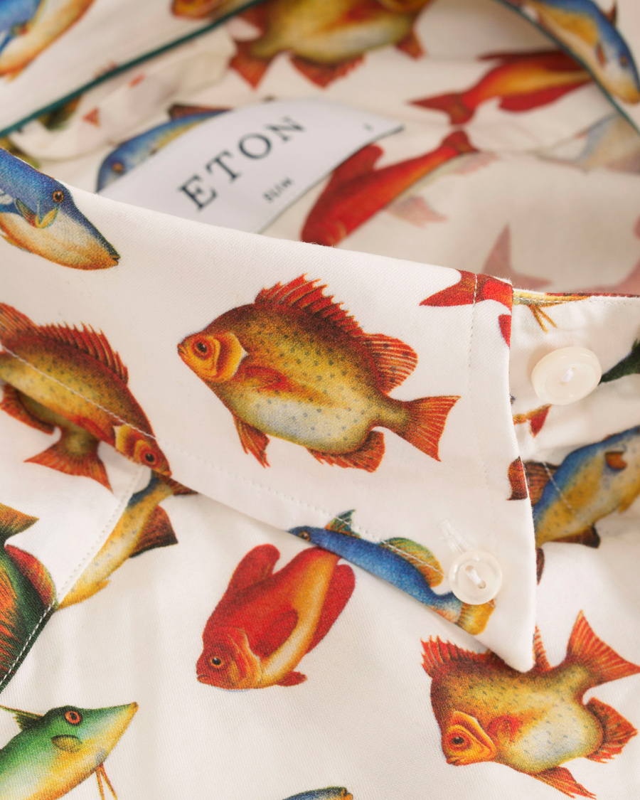 Heren | Overhemden | Eton | Slim Fit Twill Printed Fish Shirt White