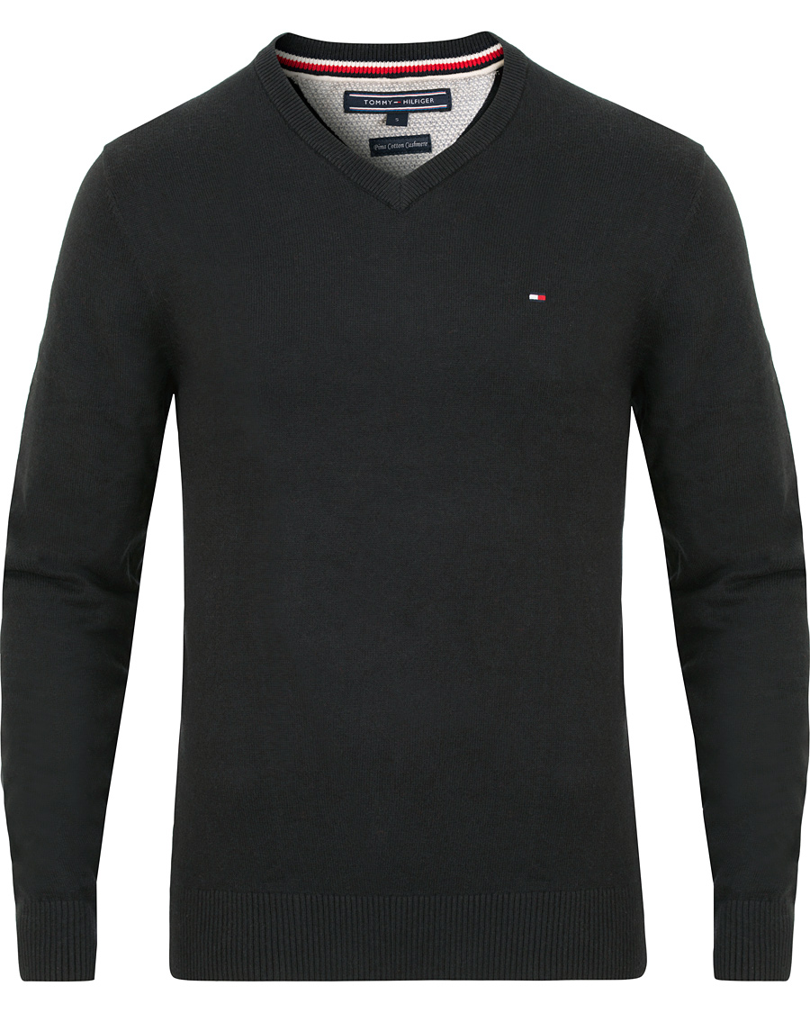 Heren | Truien | Tommy Hilfiger | Pima Cotton/Cashmere V-Neck Pullover Flag Black