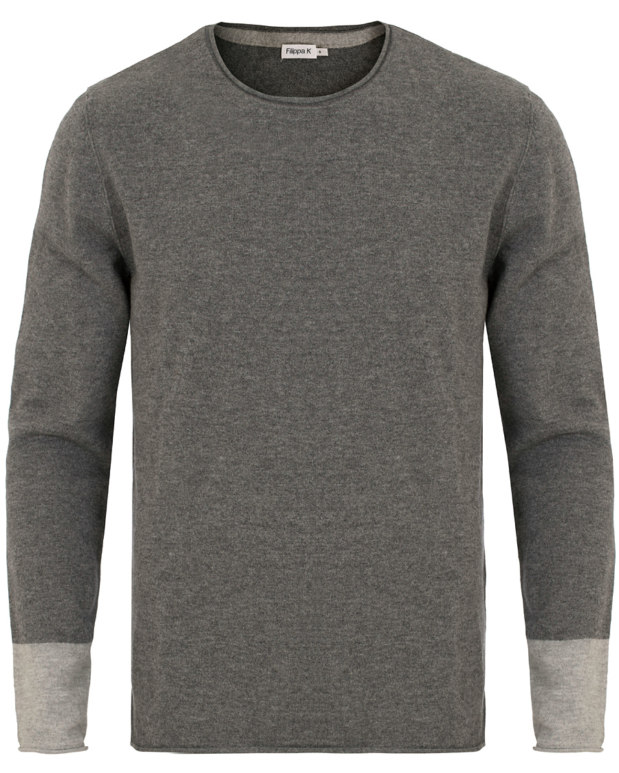 Heren | Truien | Filippa K | Cotton/Merino Roll Edge Sweater Grey Melange