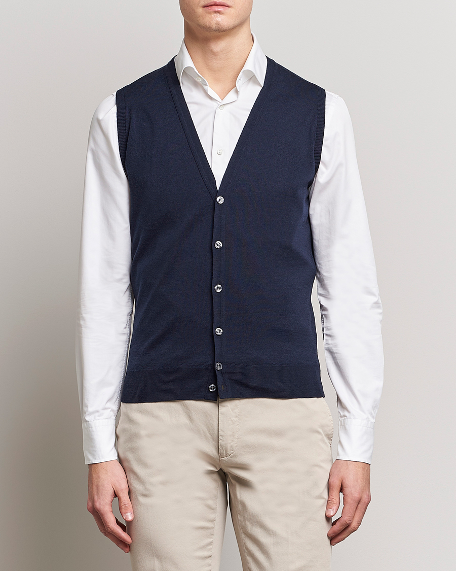 Heren | Best of British | John Smedley | Huntswood Slim Fit Waistcoat Midnight