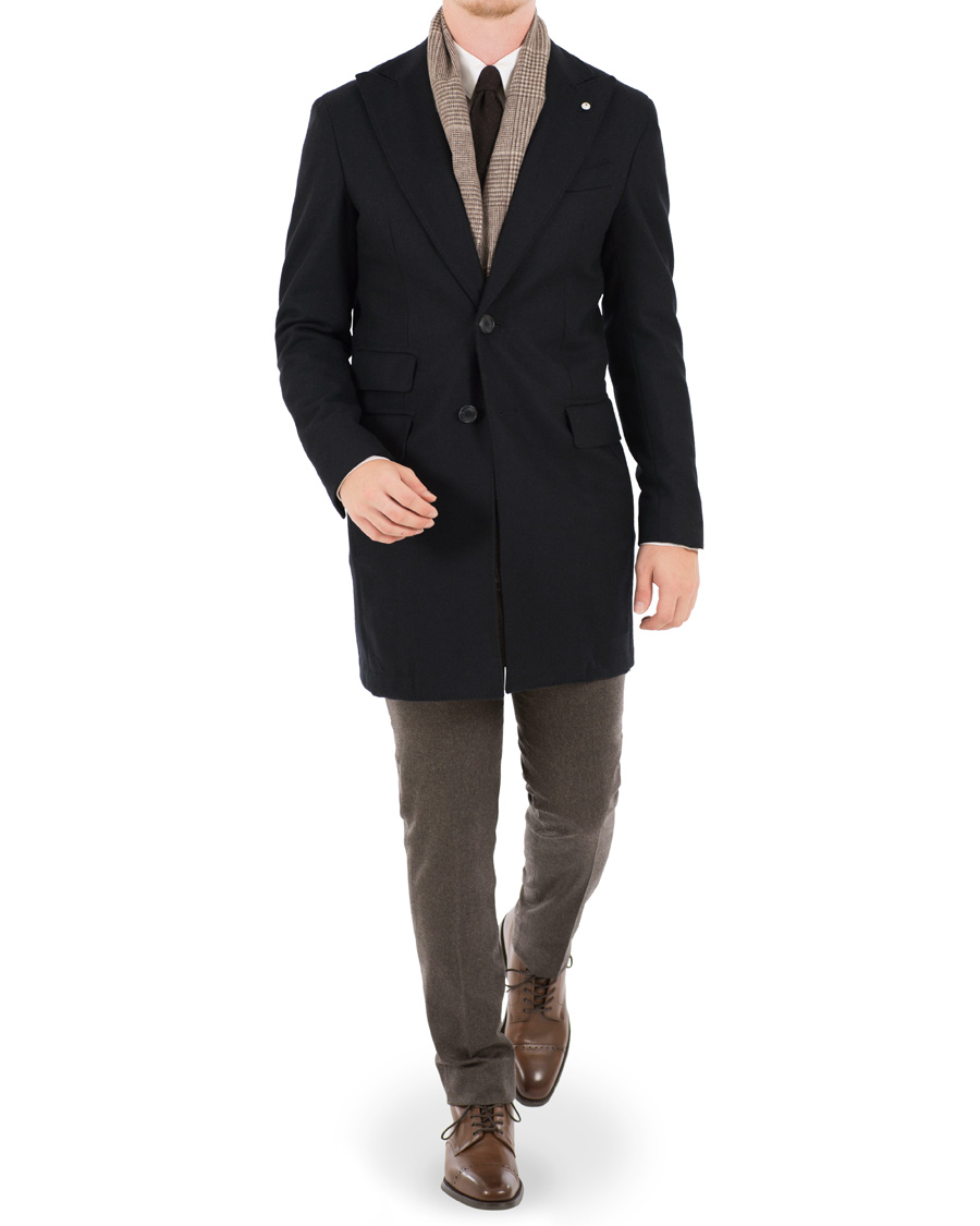 Heren | Jassen | L.B.M. 1911 | Wool Herringbone Peak Lapel Coat Navy