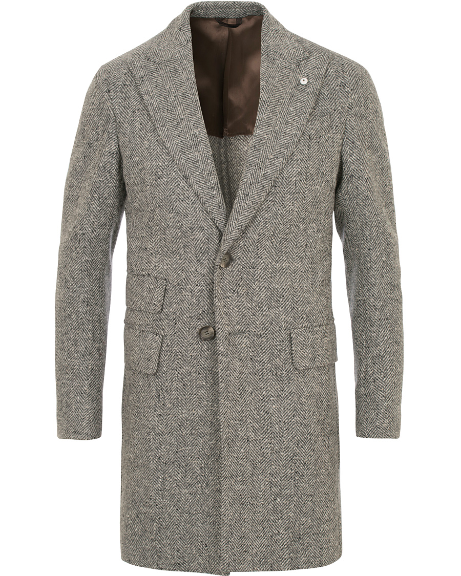 Heren | Jassen | L.B.M. 1911 | Wool Herringbone Peak Lapel Coat Light Grey