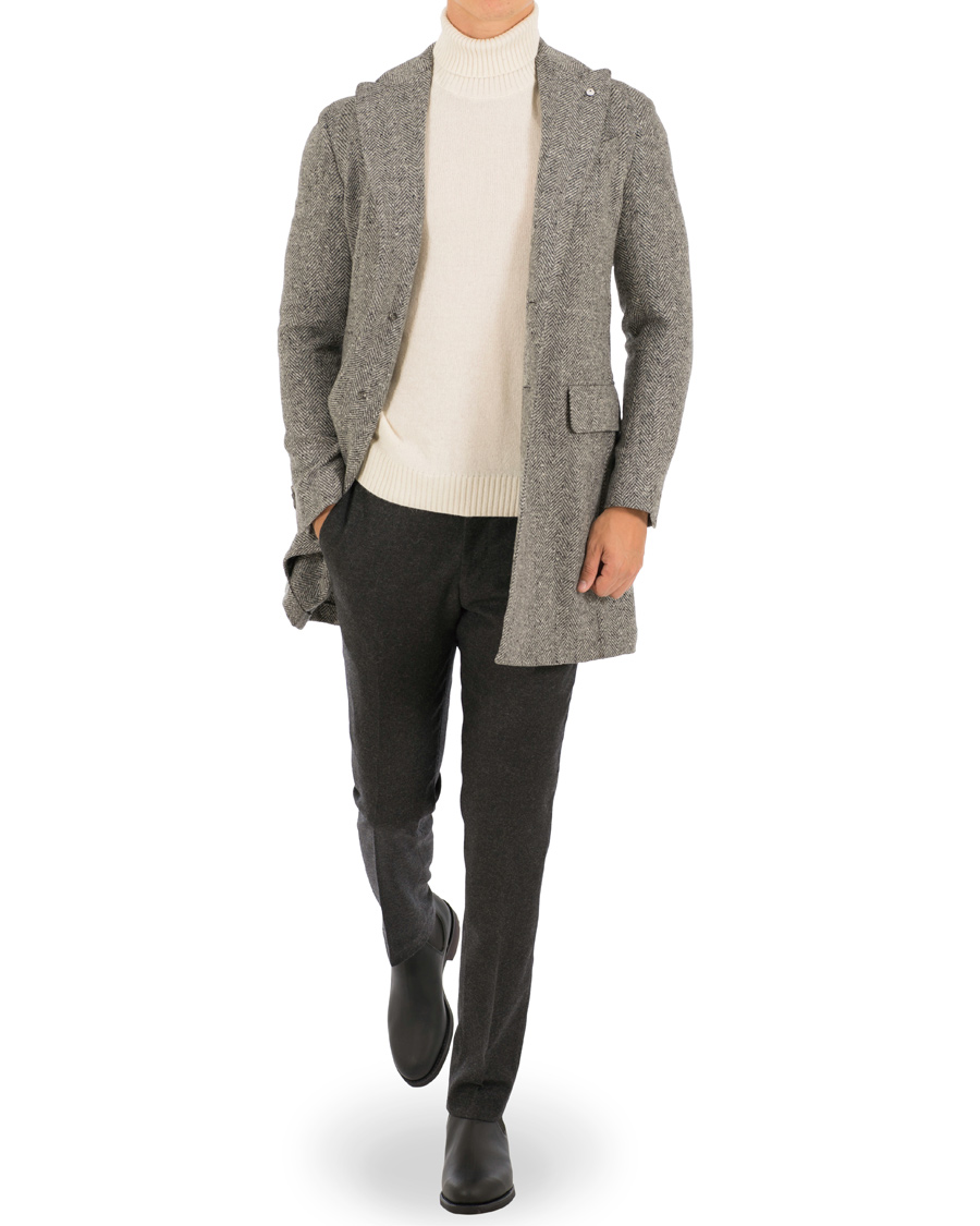 Heren | Jassen | L.B.M. 1911 | Wool Herringbone Peak Lapel Coat Light Grey