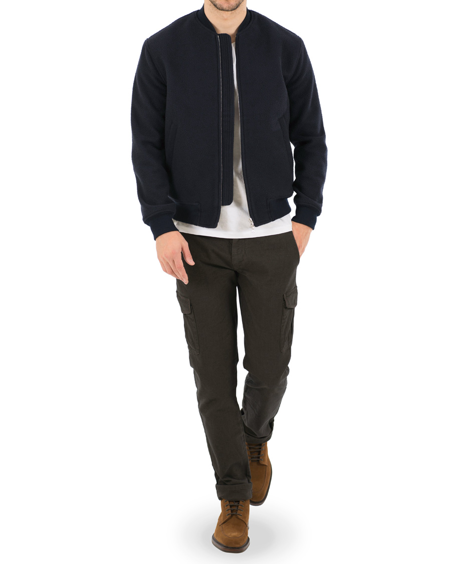 Heren | Jassen | De Bonne Facture | MT16 Brushed Wool Bomber Jacket Navy
