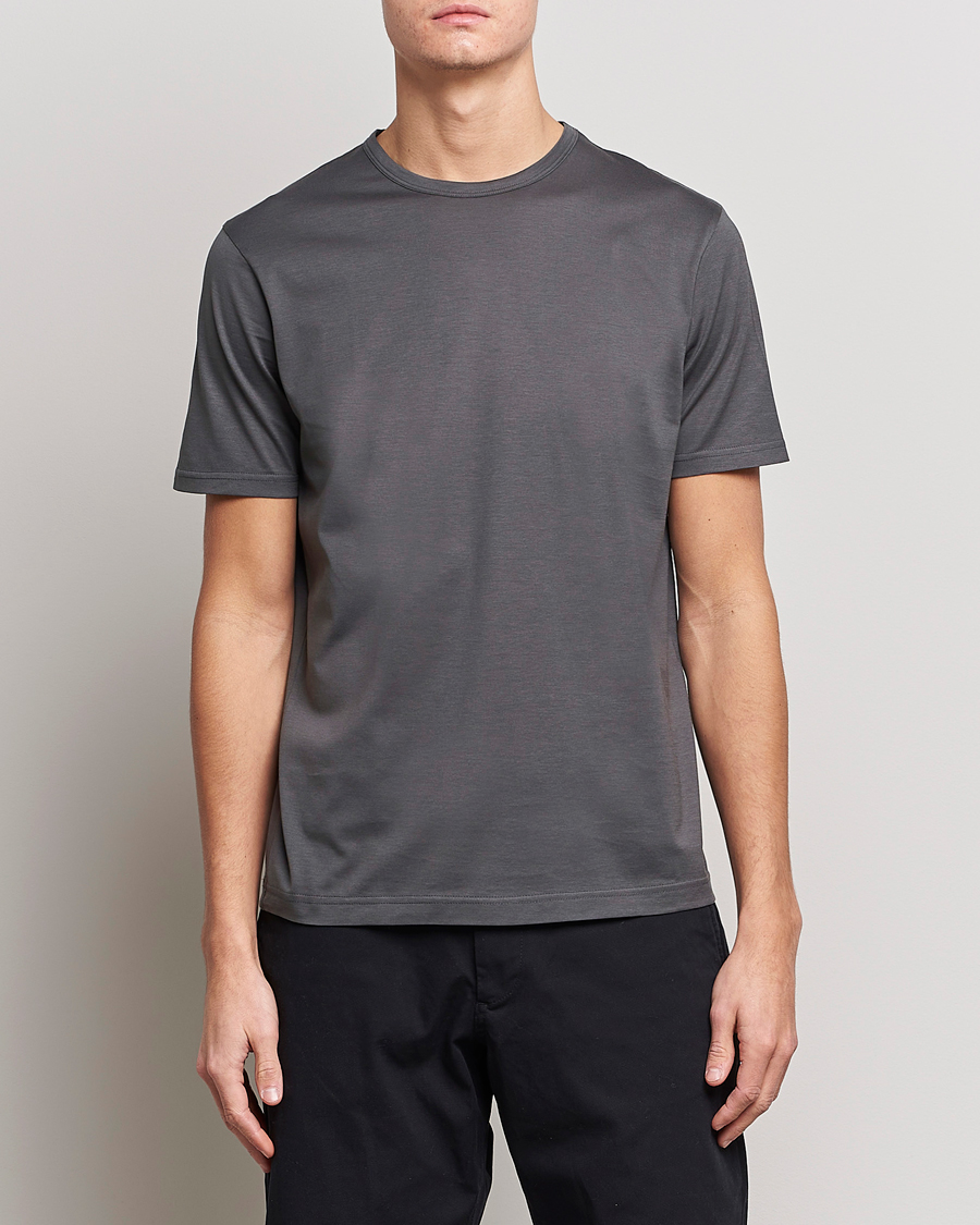 Heren | Sunspel | Sunspel | Crew Neck Cotton Tee Charcoal