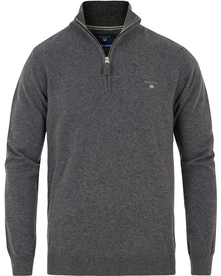 Heren | Truien | GANT | Super Fine Lambswool Half Zip Antracite Melange