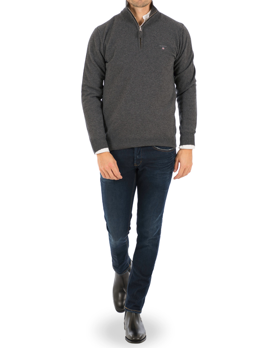 Heren | Truien | GANT | Super Fine Lambswool Half Zip Antracite Melange