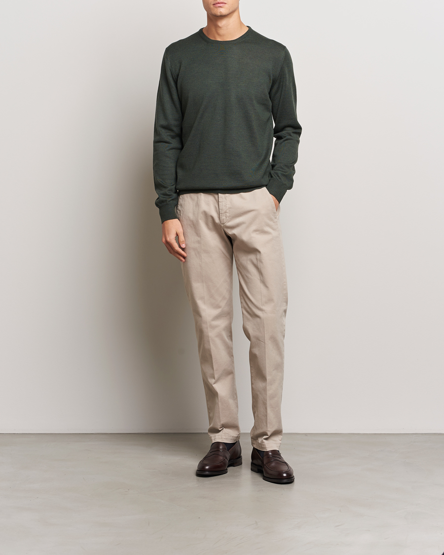 Heren | Truien | Gran Sasso | Merino Fashion Fit Crew Neck Pullover Olive Melange