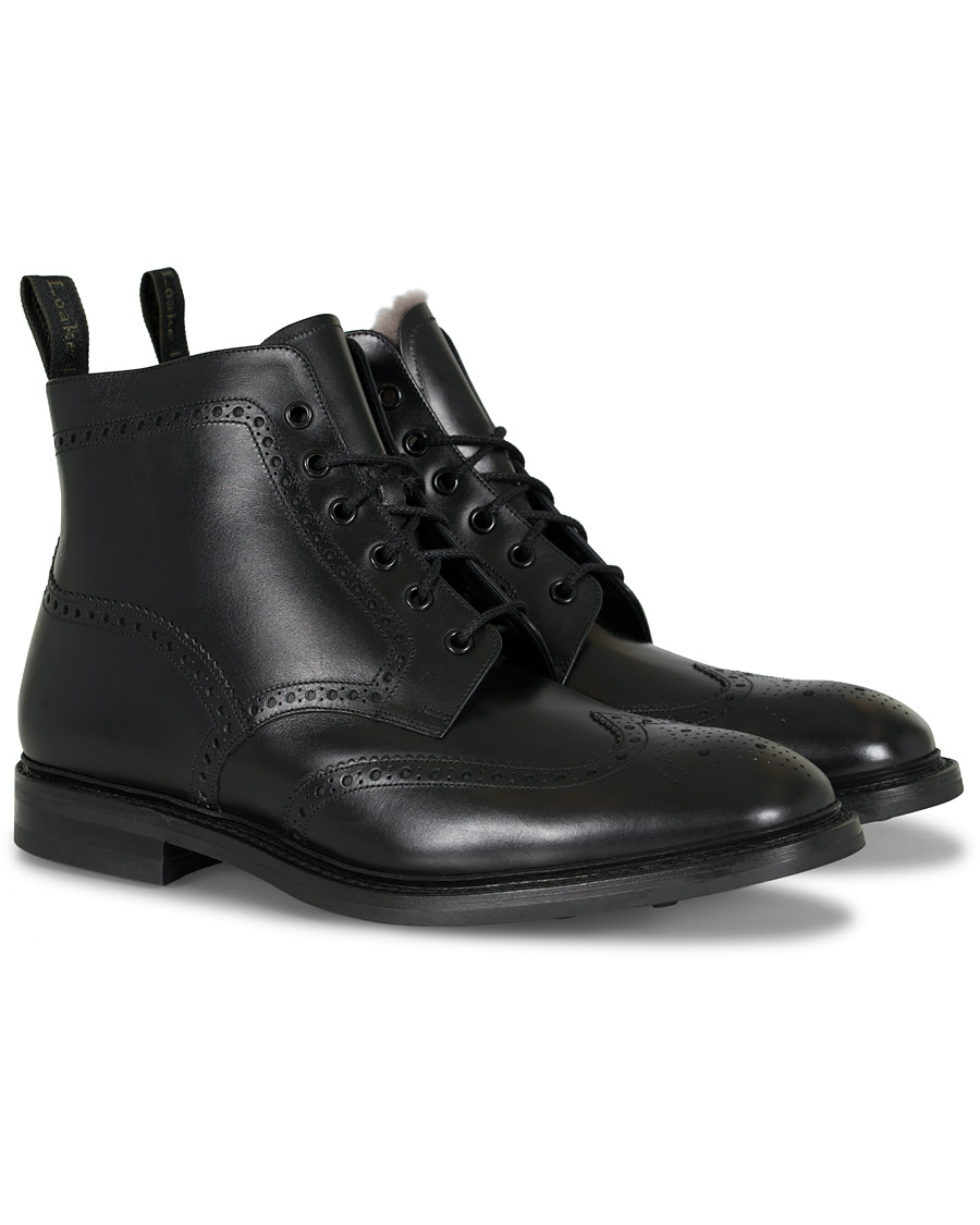 Heren | Loake 1880 Wolf Premium Fur Lined Brogue Black Calf | Loake 1880 | Wolf Premium Fur Lined Brogue Black Calf