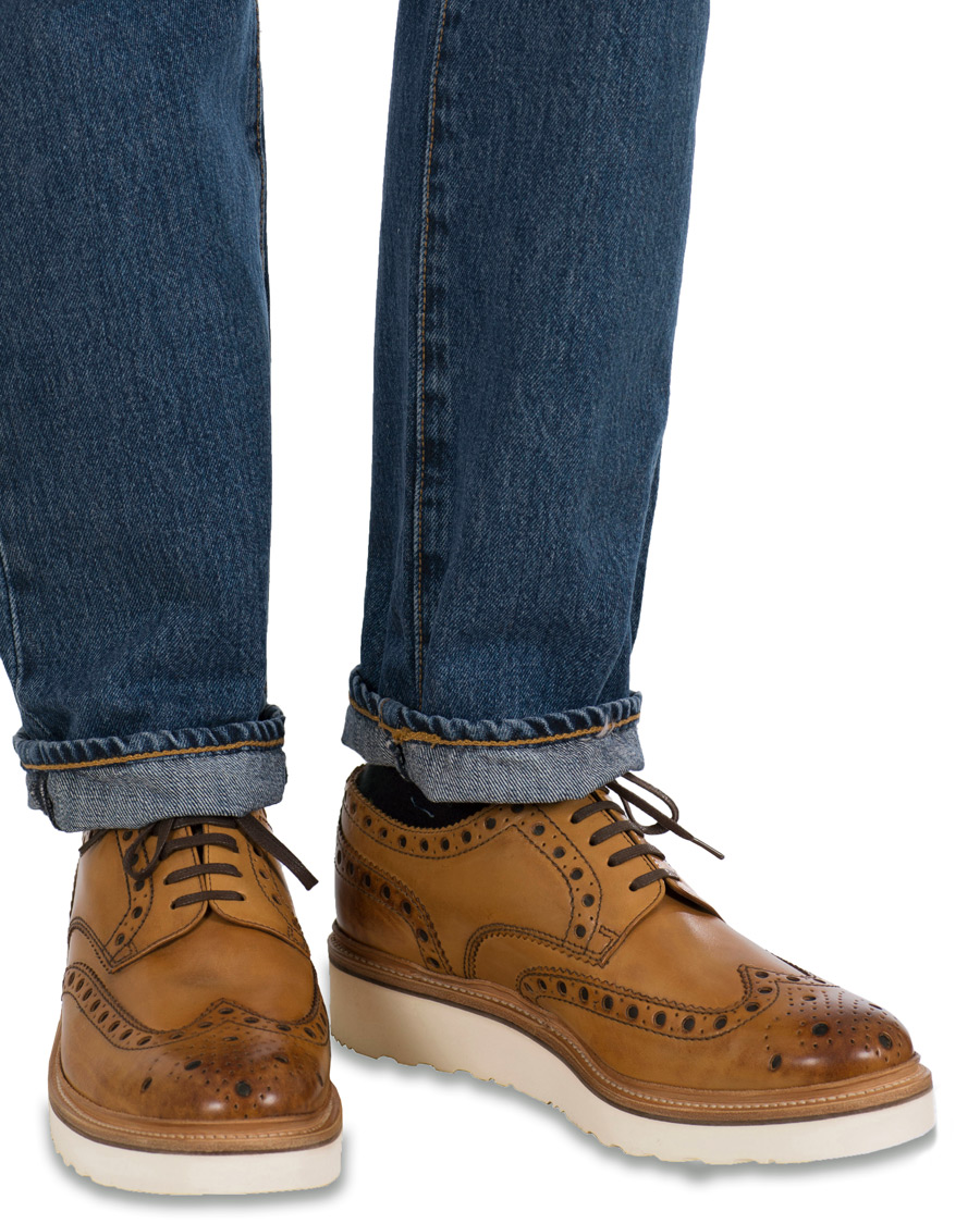 Heren | Grenson Archie Brogue Derby Wedge Sole Tan Calf | Grenson | Archie Brogue Derby Wedge Sole Tan Calf