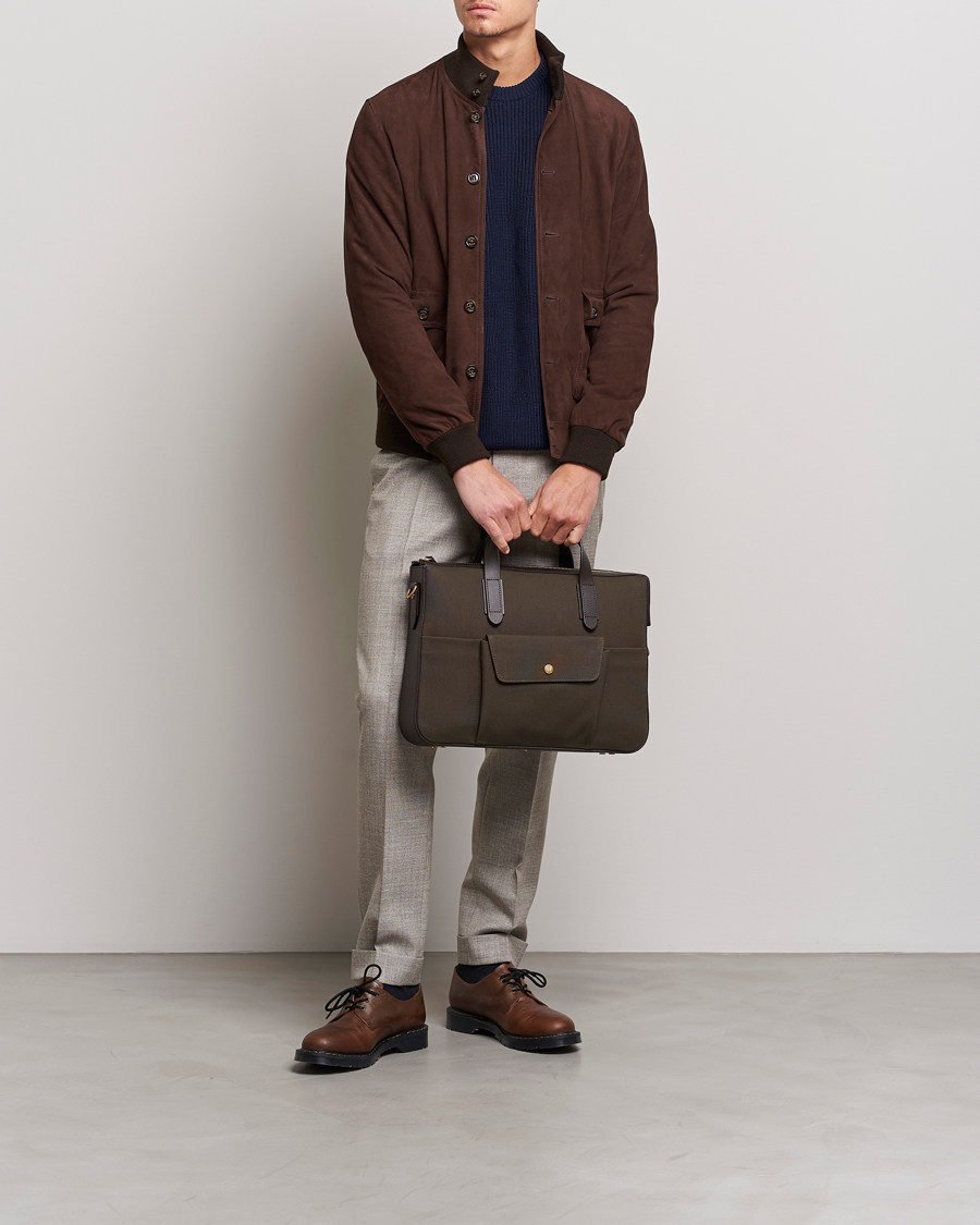 Heren | Aktetassen | Mismo | M/S Canvas Briefcase Army/Dark Brown