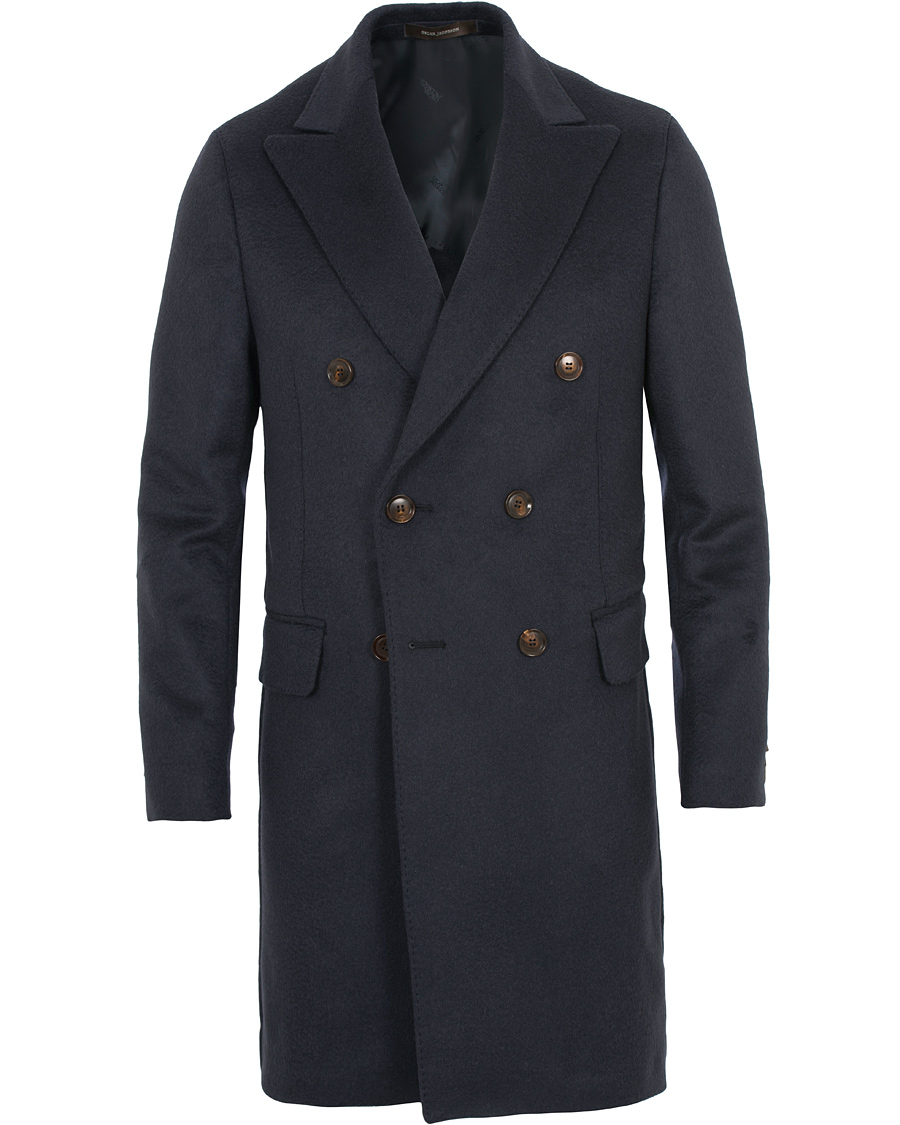 Heren | Jassen | Oscar Jacobson | Saul Delux Double Breasted Camelhair Coat Navy