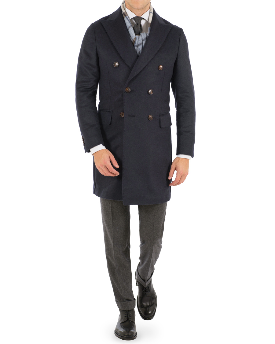 Heren | Jassen | Oscar Jacobson | Saul Delux Double Breasted Camelhair Coat Navy