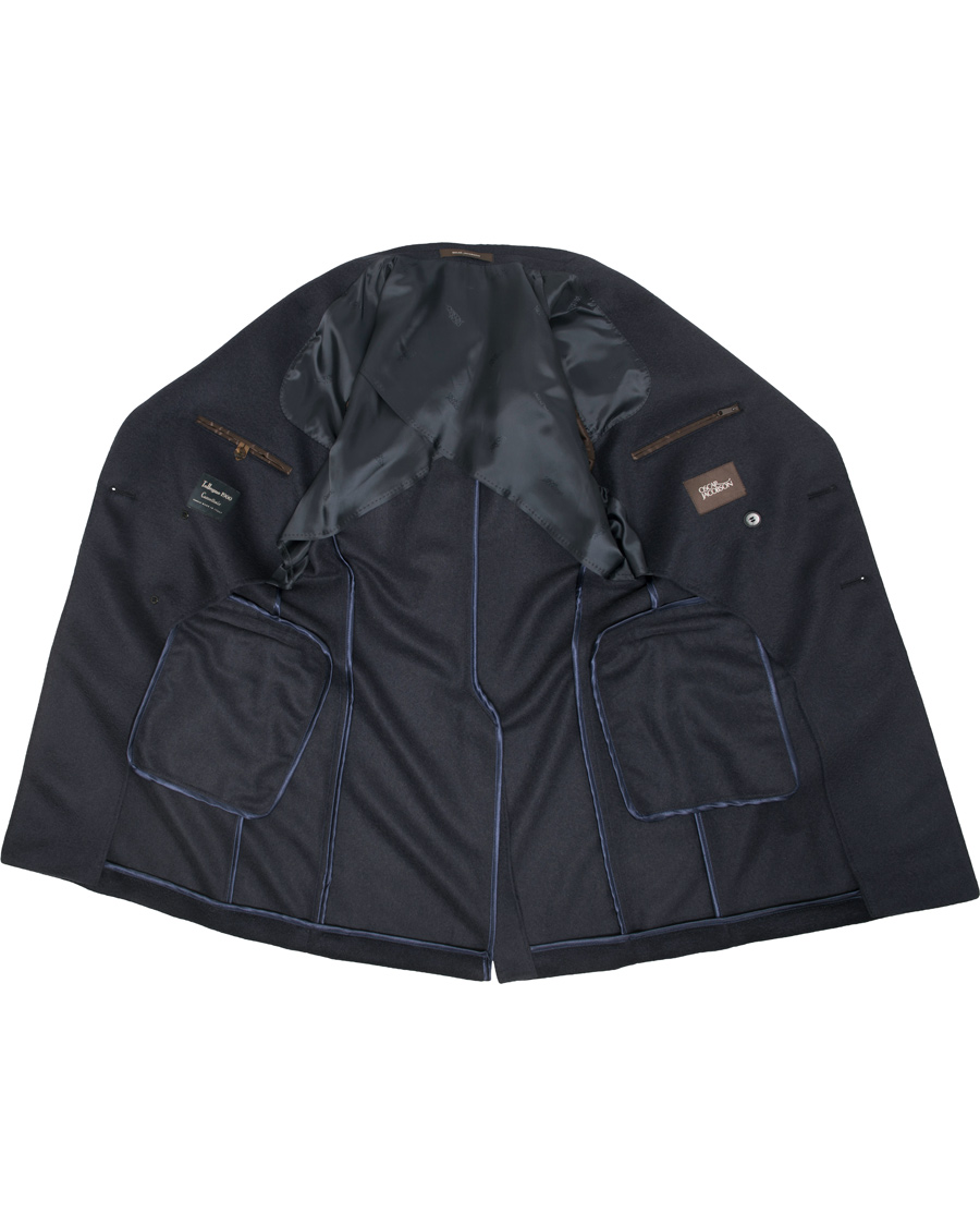 Heren | Jassen | Oscar Jacobson | Saul Delux Double Breasted Camelhair Coat Navy