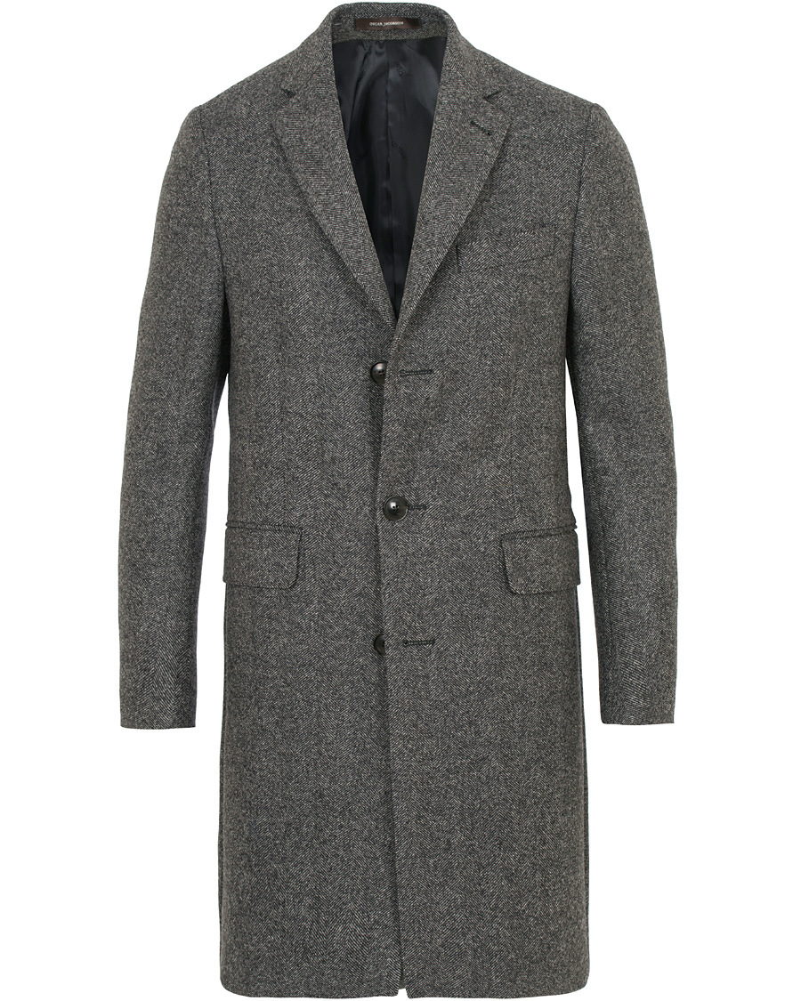 Heren | Jassen | Oscar Jacobson | Savile Row Herringbone Wool Coat Grey