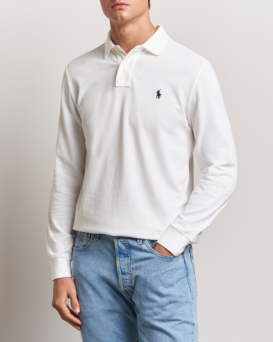 Heren | Poloshirts met lange mouwen | Polo Ralph Lauren | Custom Slim Fit Long Sleeve Polo White