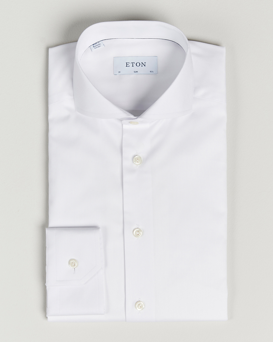 Heren | Overhemden | Eton | Slim Fit Twill Cut Away Shirt White