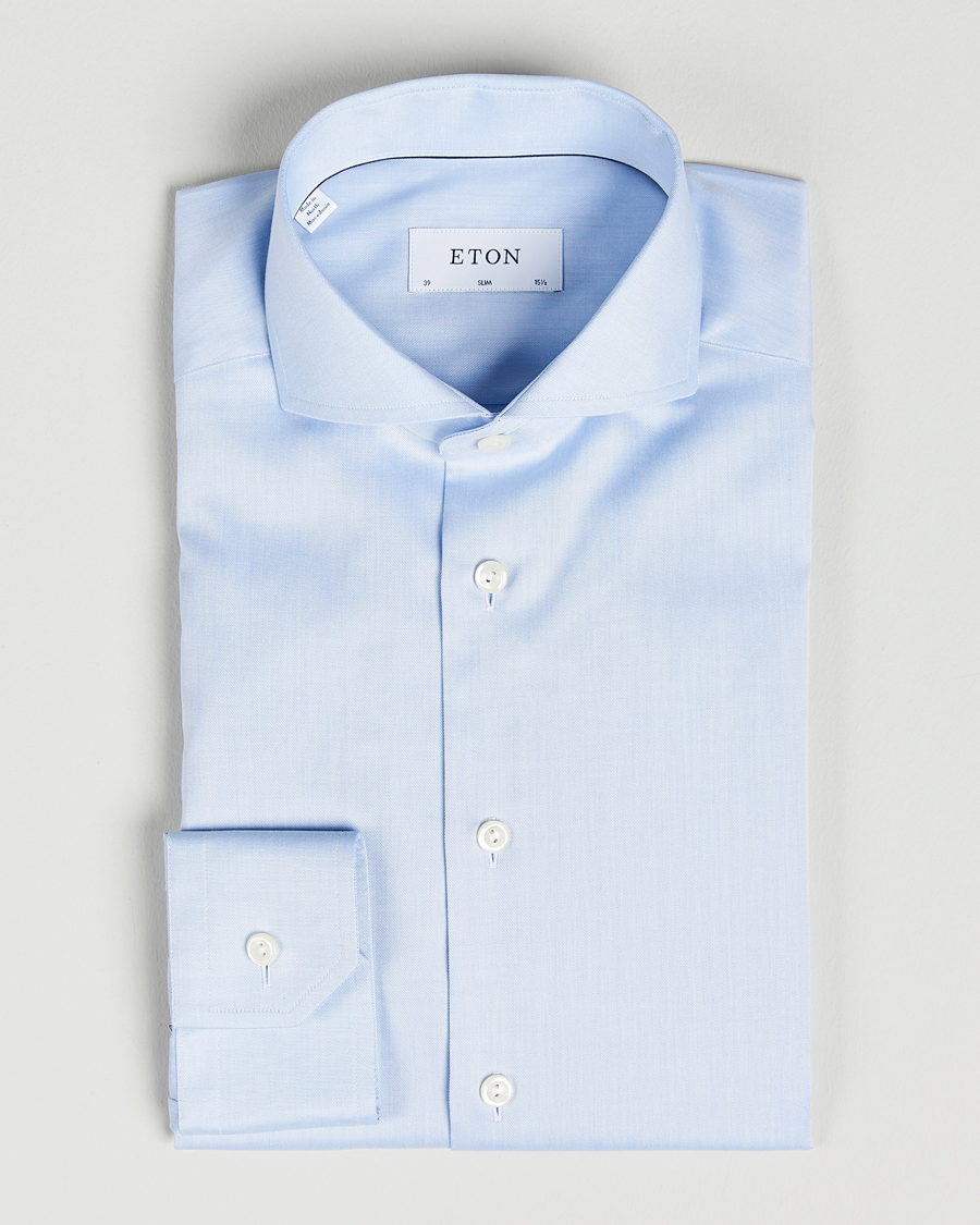 Heren | Zakelijke overhemden | Eton | Slim Fit Twill Cut Away Shirt Light Blue
