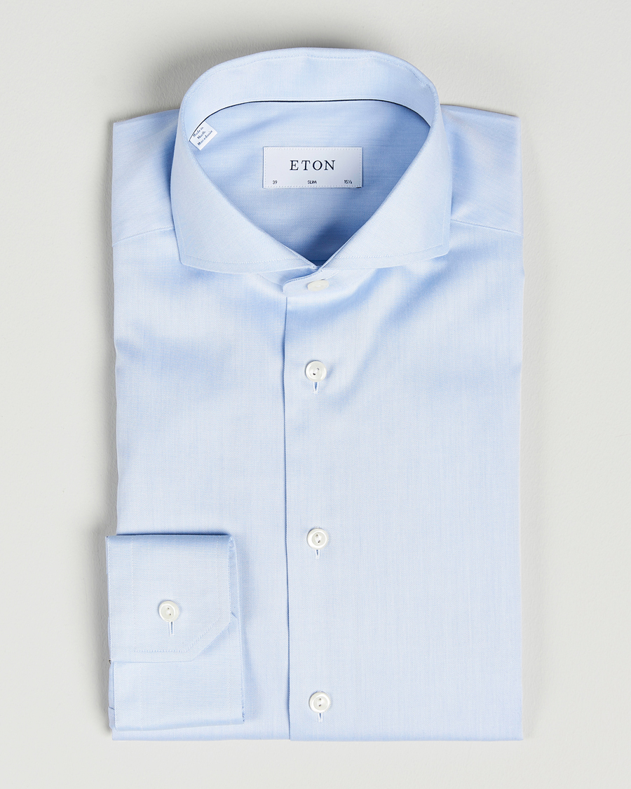 Heren | Overhemden | Eton | Slim Fit Twill Cut Away Shirt Light Blue