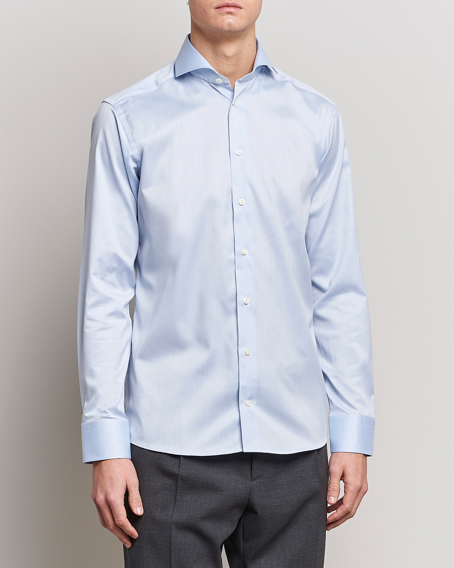 Heren | Overhemden | Eton | Slim Fit Twill Cut Away Shirt Light Blue