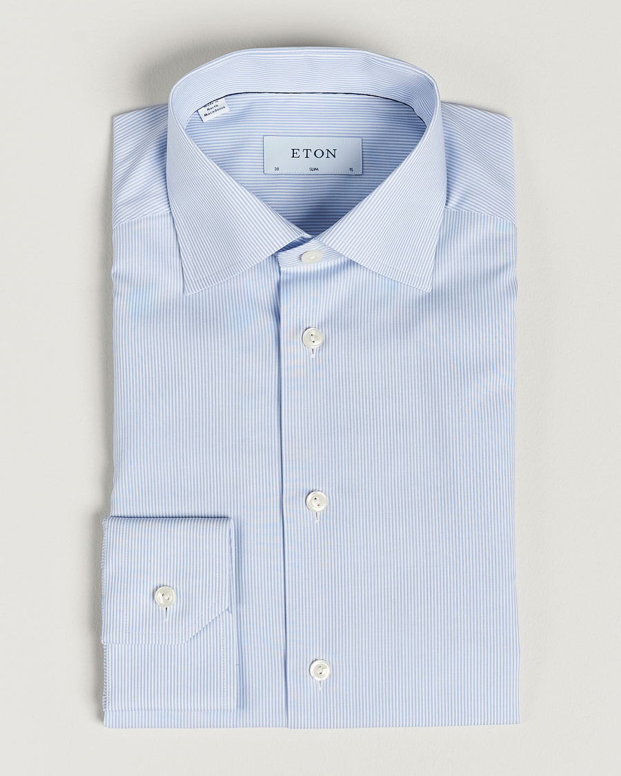Heren | Zakelijke overhemden | Eton | Slim Fit Poplin Thin Stripe Shirt Blue/White